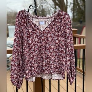 Old Navy Women's Floral Blouse - Burgundy and White